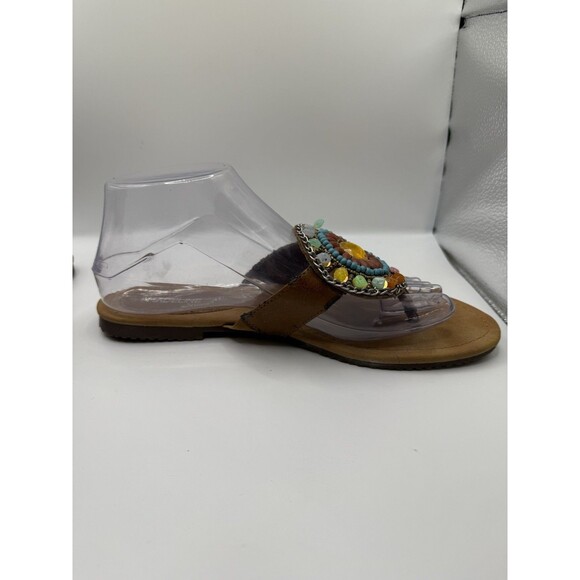 Madeline Stuart 8.5M Rhinestone Beaded Stone Embellishment Brown Sandals - Picture 3 of 11